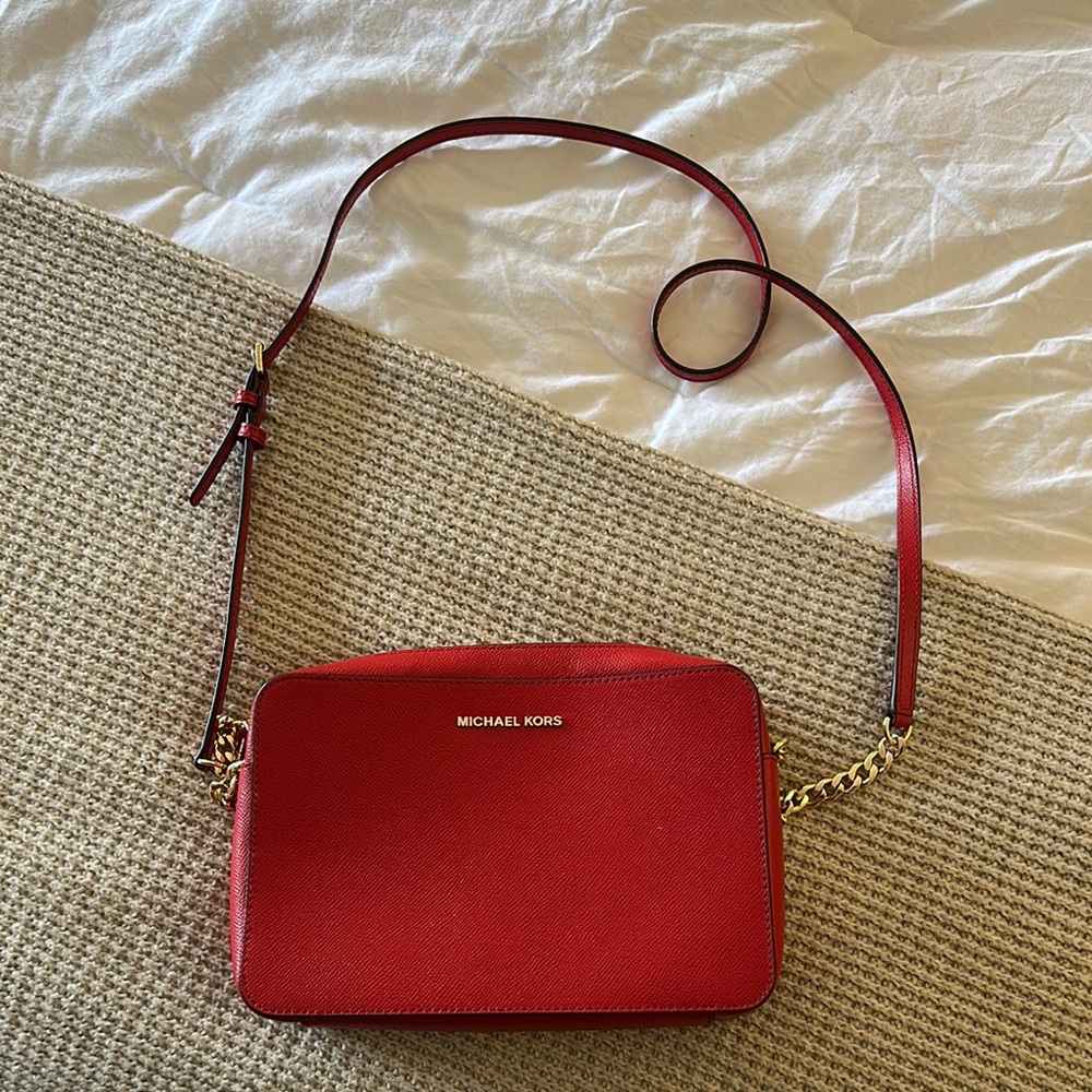 Michael Kors Red Leather Crossbody Bag